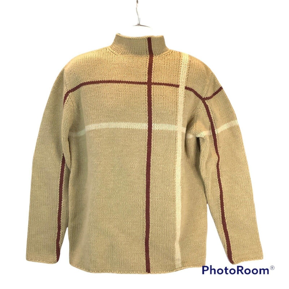 Claiborne Mens Sweater Size Large Beige Geometric Long Sleeve